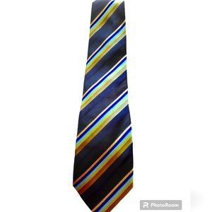 Dona Dona Stripe Blue Yellow Green 100% Silk Handmade Mens Neck Tie